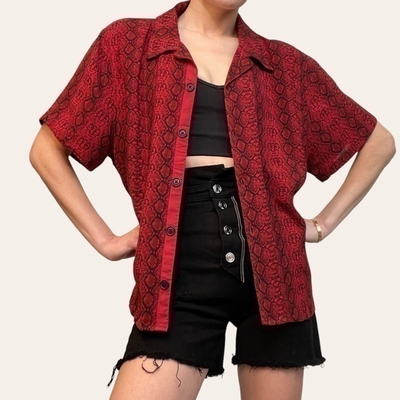 UO Snake Print Short Sleeve Button Up - Picture 1 of 14